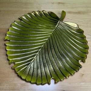 Gold Tone Tropical Palm Leaf Serving Tray